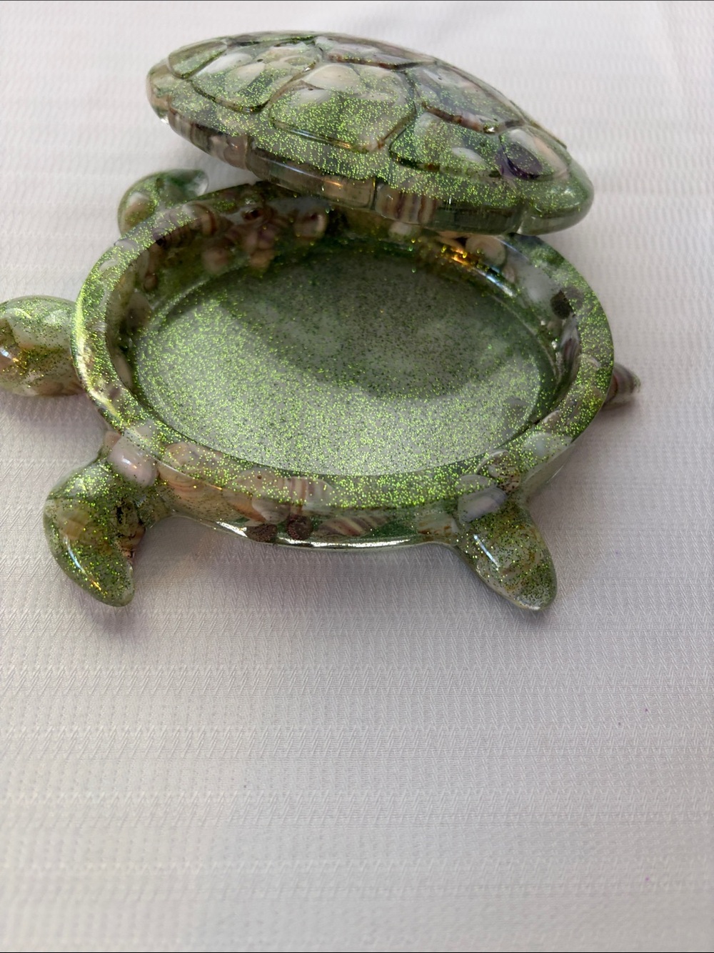 Handmade Green Turtle with seashells Trinket Box
5”x3” - Picture 3 of 4